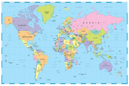 Borders Countries & Cities World Map with details 91x61cm poster AU