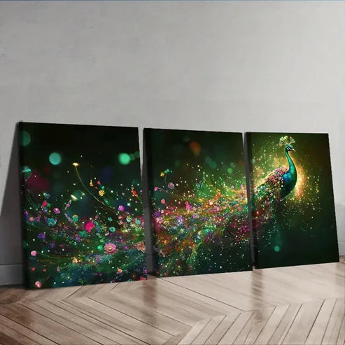 3pcs Featuring a Vibrant Peacock Wall Art Set Canvas Unframed – High Quality Print 100% Australian Made Wall Canvas