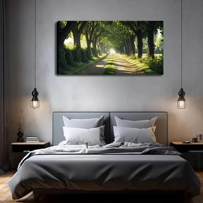 Forest Pathway With Lush Greene Wall Art Canvas Office Home Room Framed 120x60cm
