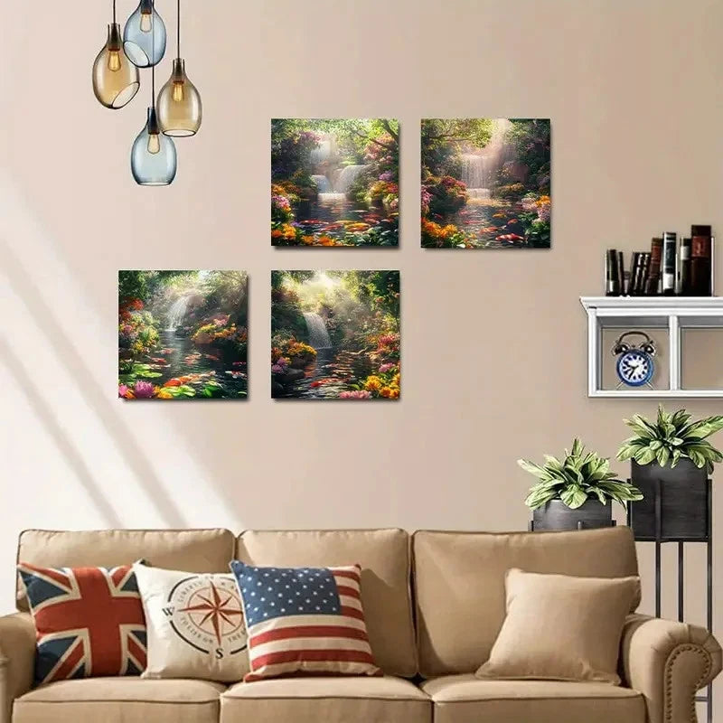 4pcserene Waterfall & Floral Landscape,Wall Art Canvas Framed (Copy)