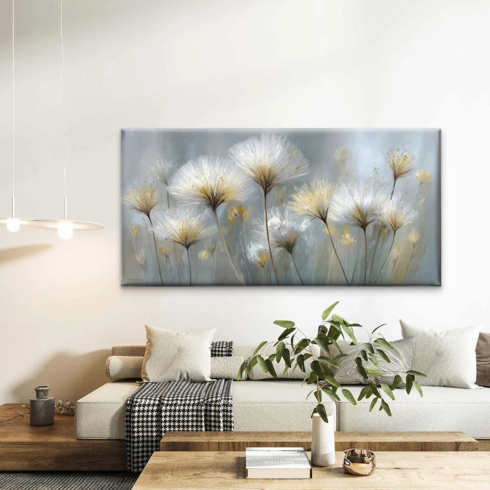 Dandelion Botanical Golden Wall Art Canvas Office Home Room Framed 120x60cm