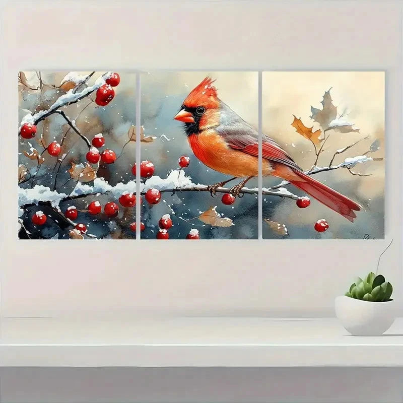 3pcs  Snowy Branch Design  Bird Decor BD  Wall Art Set Canvas Framed 50x70cm - High Quality Print 100% Australian Made Wall Canvas Ready to Hang - Bella Home Decor