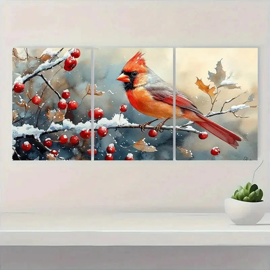 3pcs Snowy Branch Design Bird Decor BD Wall Art Set Canvas Framed 50x70cm - High Quality Print 100% Australian Made Wall Canvas Ready to Hang