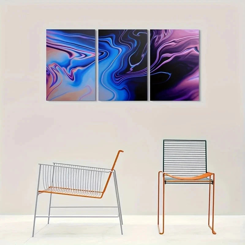 3pcs Abstract Fluid Colorful Blue Purple Metal Print Ready to Hang Art - Bella Home Decor