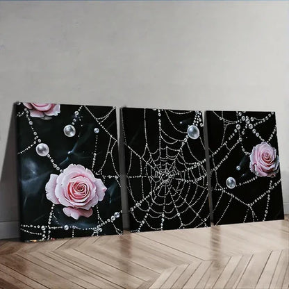 3pcs Rose and Spider Web Design Rose Perfect Wall Art Set Canvas Unframed - High Quality Print 100% Australian Made Wall Canvas
