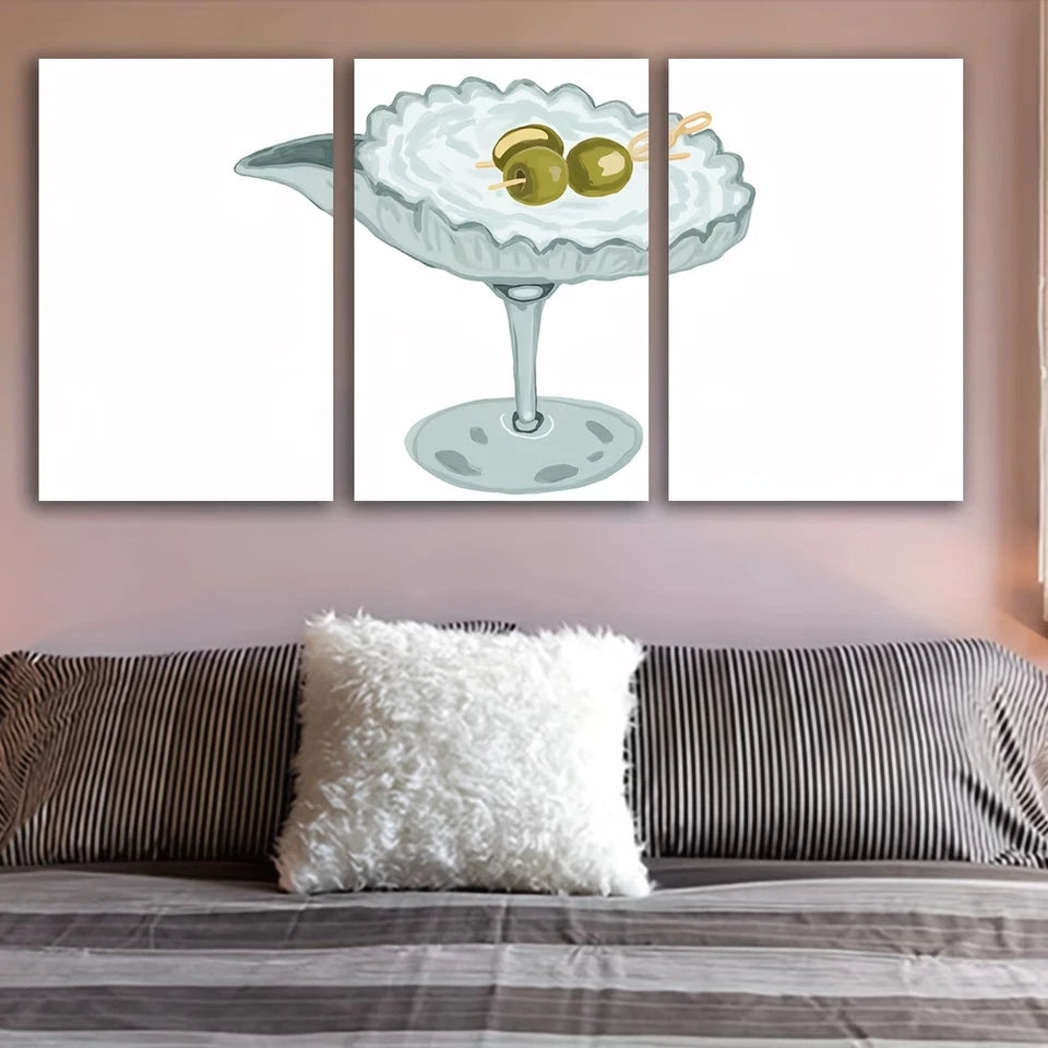 3pcs Whimsical Illustration of a Cocktail Wall Art Set Canvas Framed 40x60cm - High Quality Print 100% Australian Made Wall Canvas Ready to Hang