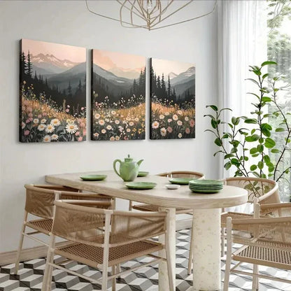 3pcs Wildflower Mountain Sunset Décor Perfect Wall Art Canvas Unframed - High Quality Print 100% Australian Made Wall Canvas