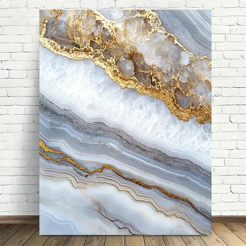 Beautiful Abstract Geode White & Golden Painting 40x60cm Metal Print Ready to Hang - Bella Home Decor