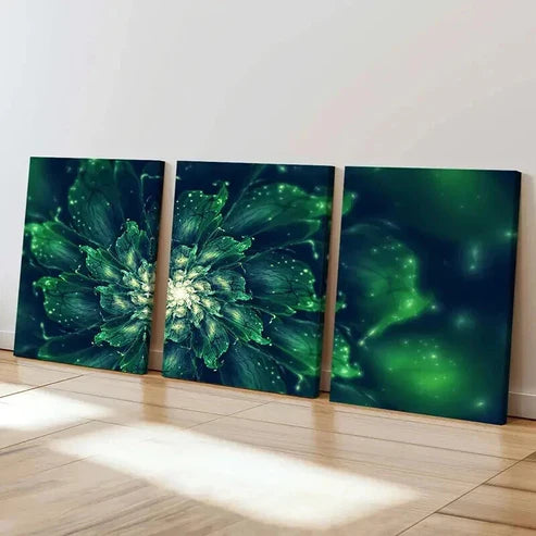 3pcs Green Flowers Abstract Floral Decoration Wall Art Canvas Unframed - High Quality Print 100% Australian Made Wall Canvas