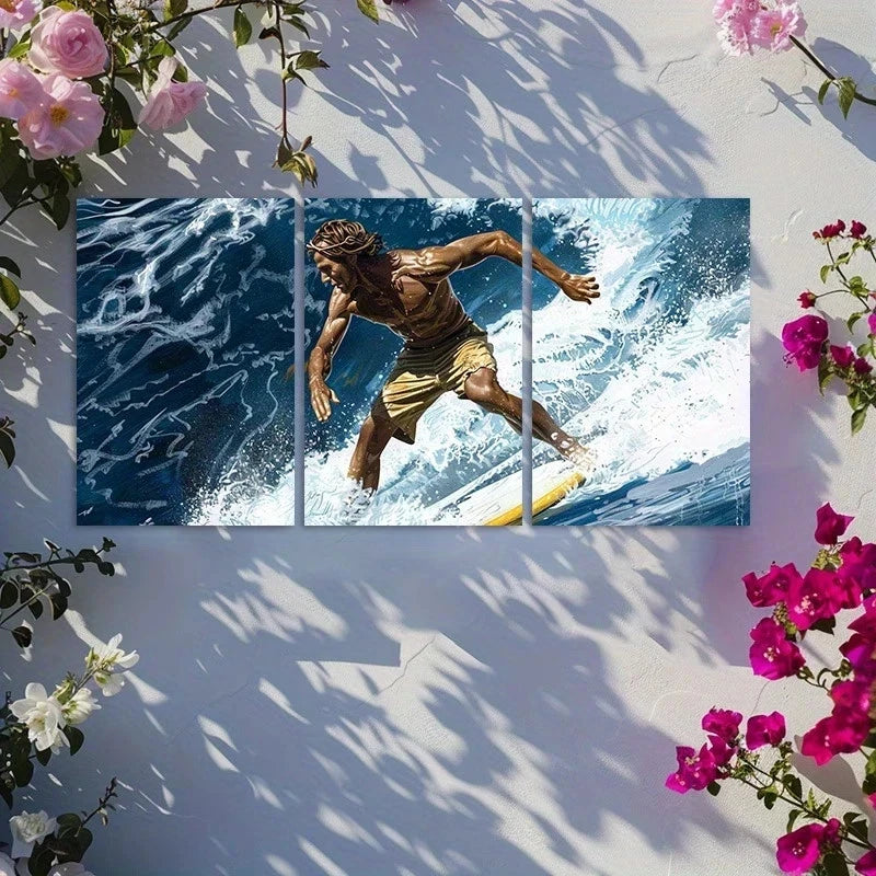 3pcs Oil Painting Embrace The Waves Metal Print Ready to Hang Art