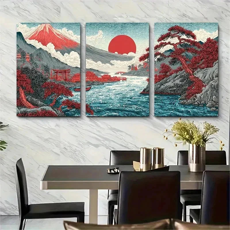 3pcs Continuous Artwork Japan Travel Perfect Wall Art Set Canvas Framed 50x70cm - High Quality Print 100% Australian Made Wall Canvas Ready to Hang - Bella Home Decor