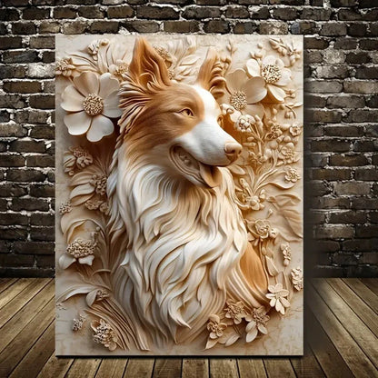 Featuring a Merle Rough Collie Surrounded Painting 40x60cm Metal Print Ready to Hang - Bella Home Decor