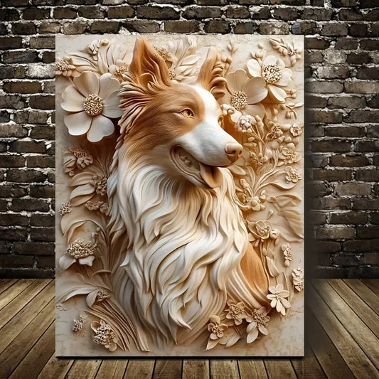 Featuring a Merle Rough Collie Surrounded Painting 40x60cm Metal Print Ready to Hang - Bella Home Decor