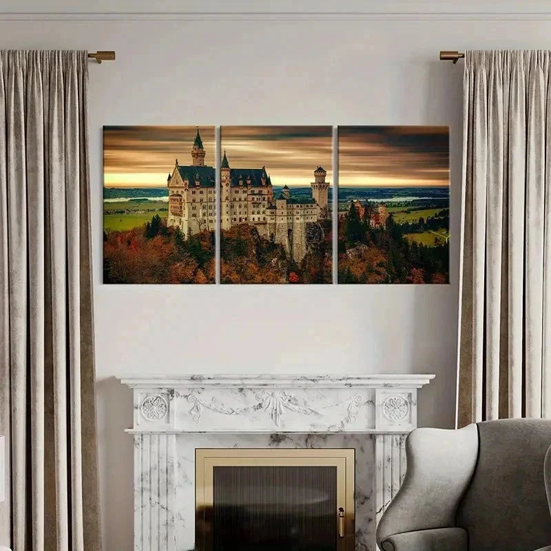 3pcs Medieval Architecture Art Castle Wall Art Set Canvas Framed 50x70cm - High Quality Print 100% Australian Made Wall Canvas Ready to Hang - Bella Home Decor