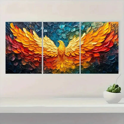 3pcs Vibrant Golden & Blue Feather Design YG Wall Art Set Canvas Unframed - High Quality Print 100% Australian Made Wall Canvas
