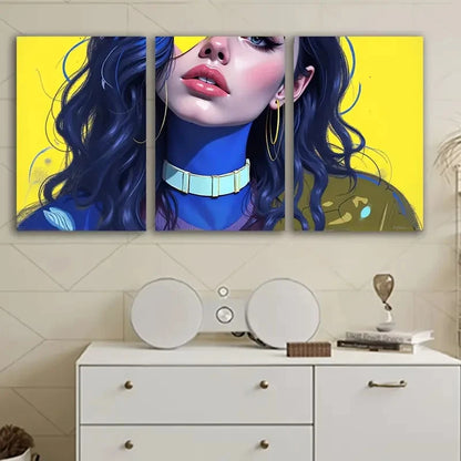 3pcs Vibrant Digital Woman Portrait Paintings Wall Art Set Canvas Framed 60x90cm - High Quality Print 100% Australian Made Wall Canvas Ready to Hang