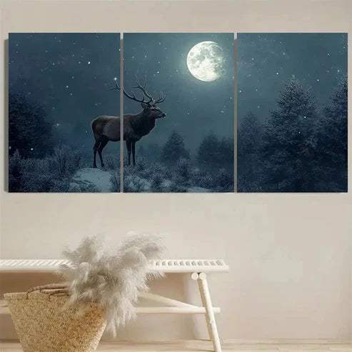 3pcs Serene Winter Forest Scene with Stag Wall Art Set Canvas Unframed – High Quality Print, 100% Australian Made Wall Canvas - Bella Home Decor