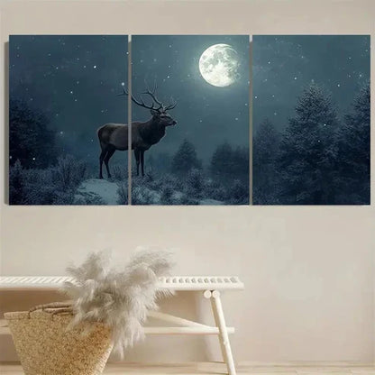 3pcs Serene Winter Forest Scene with Stag Wall Art Set Canvas Unframed – High Quality Print, 100% Australian Made Wall Canvas - Bella Home Decor