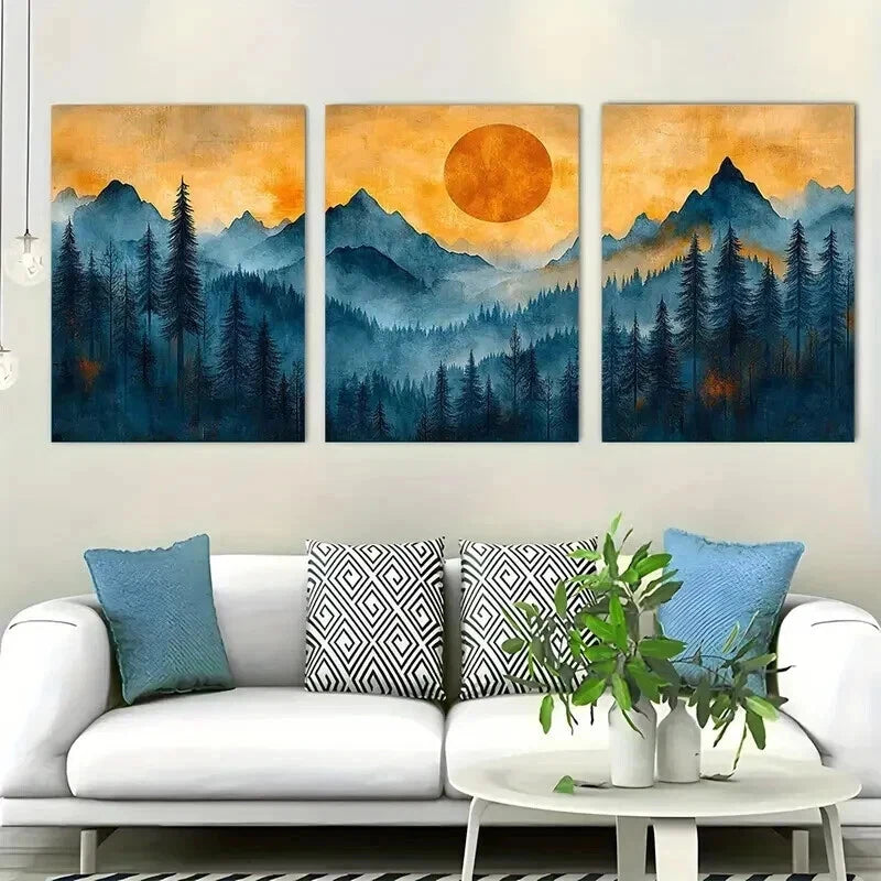 3pcs Mountain Minimalist Forest Abstract Perfect Wall Art Set Canvas Framed 60x90cm - High Quality Print 100% Australian Made Wall Canvas Ready to Hang - Bella Home Decor