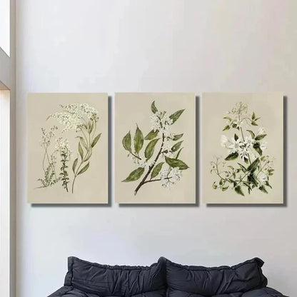 3pcs Vintage Floral Botanical Clematis  Wall Art Set Canvas Unframed - High Quality Print 100% Australian Made Wall Canvas