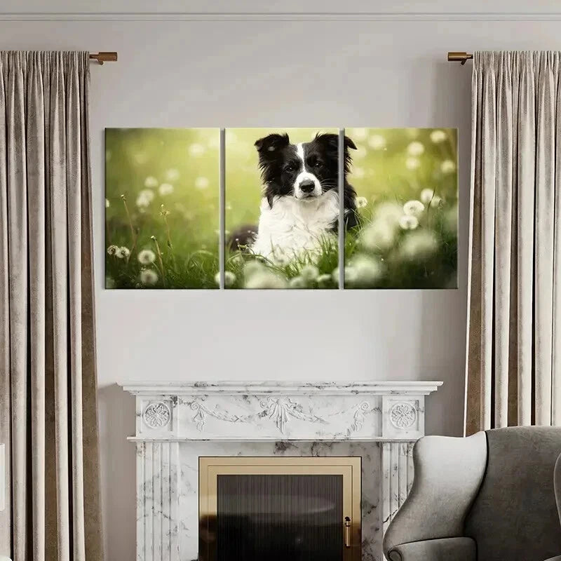 3pcs Puppy Dandelion and Grass Field Wall Art Set Canvas Framed 50x70cm - High Quality Print 100% Australian Made Wall Canvas Ready to Hang - Bella Home Decor