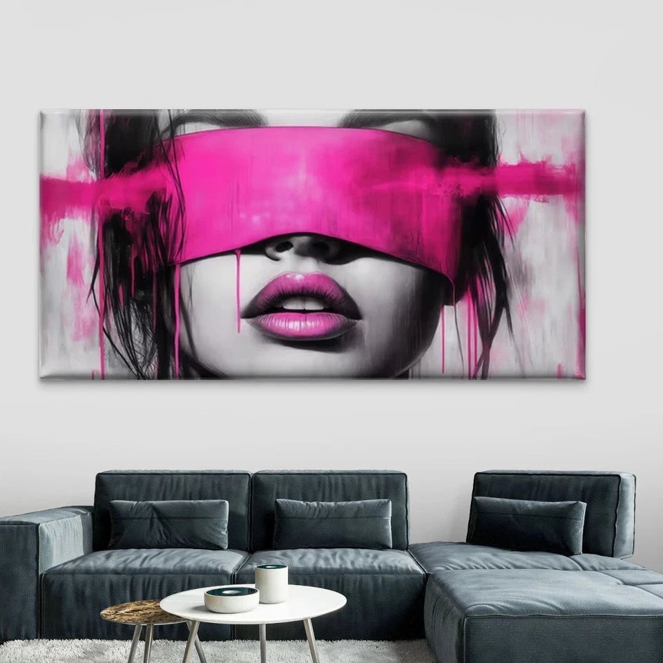 Abstract Pink & Black Hair Wall Art Canvas Office Home Room Framed 120x60cm