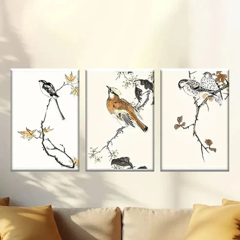 3pcs Birds and Flowers Wallpaper Wall Art Set Canvas Unframed – High Quality Print 100% Australian Made Wall Canvas - Bella Home Decor