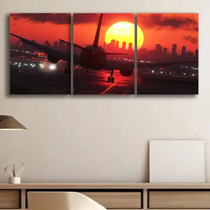 3pcs Sunset Airplane Shine Dark Décor Perfect Wall Art Set Canvas Unframed - High Quality Print 100% Australian Made Wall Canvas