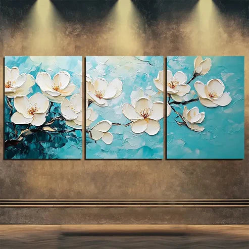 3pcs Flowers Blue White Beautiful Nature Perfect Wall Art Set Canvas Unframed - High Quality Print 100% Australian Made Wall Canvas - Bella Home Decor