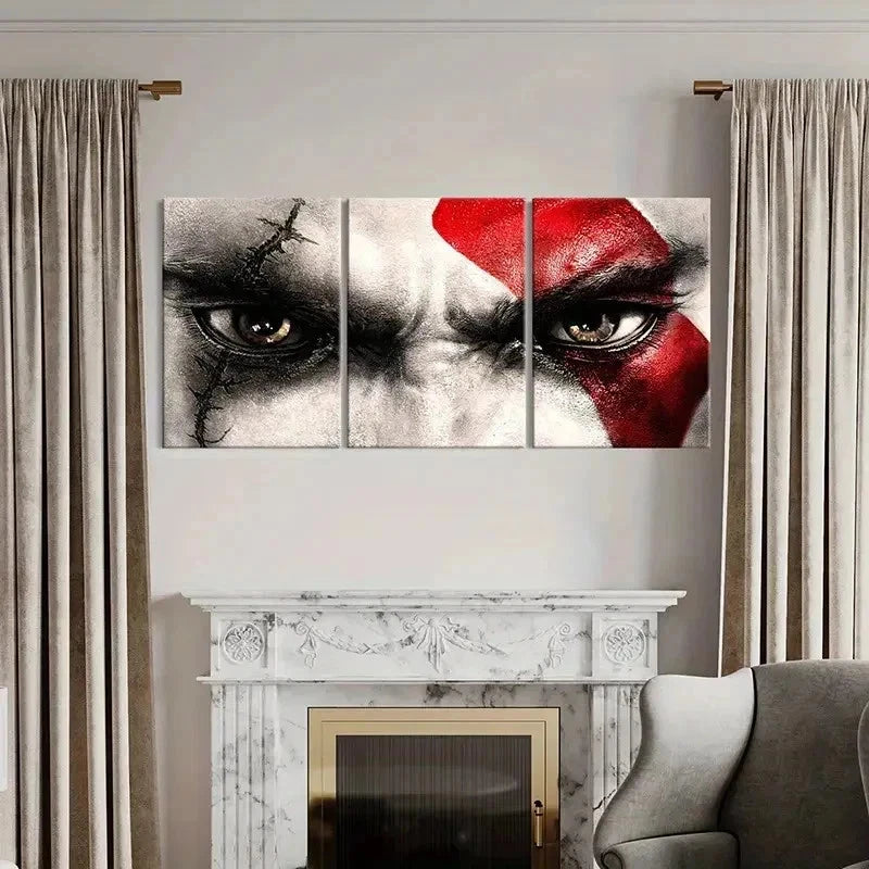3pcs Modern Video Game Character Kratos Wall Art Set Canvas Framed 60x90cm - High Quality Print 100% Australian Made Wall Canvas Ready to Hang - Bella Home Decor