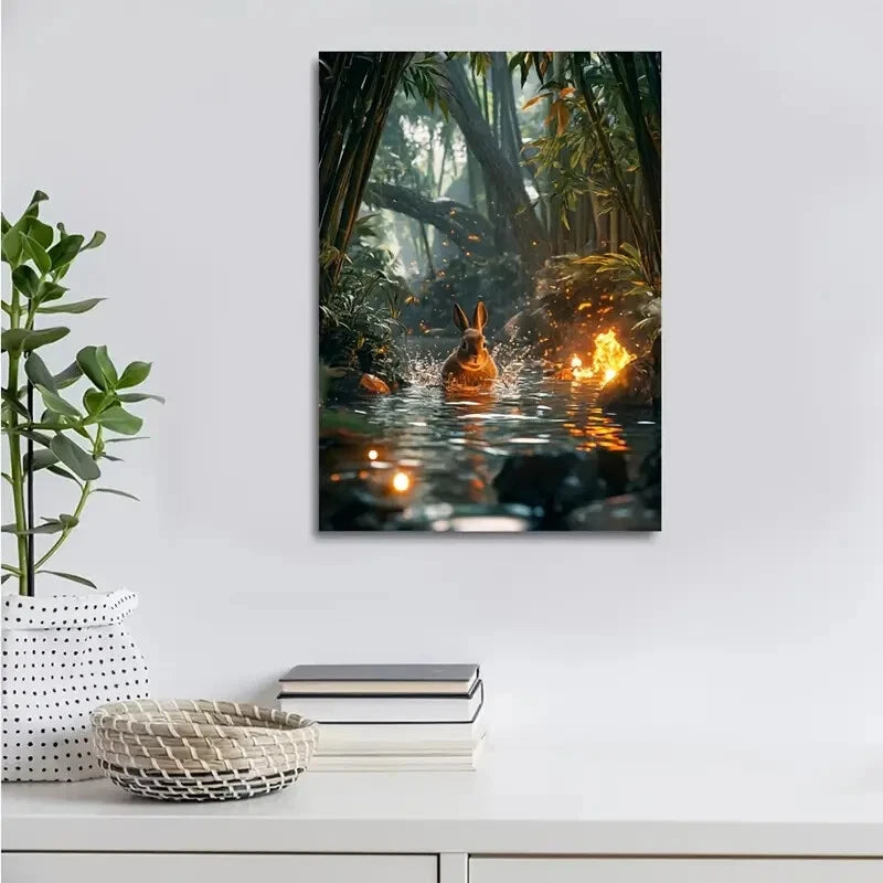 Glowing Embers & Bamboo Grove Scene Painting 40x60cm Metal Print Ready to Hang - Bella Home Decor