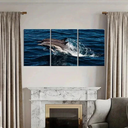3pcs Dolphins Jumping Out Of The Sea Marine Life Wall Art Canvas Unframed - High Quality Print 100% Australian Made Wall Canvas - Bella Home Decor