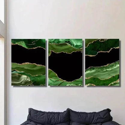 3pcs Dark Green Stone Texture with Golden Accent Wall Art Canvas Unframed - High Quality Print 100% Australian Made Wall Canvas - Bella Home Decor