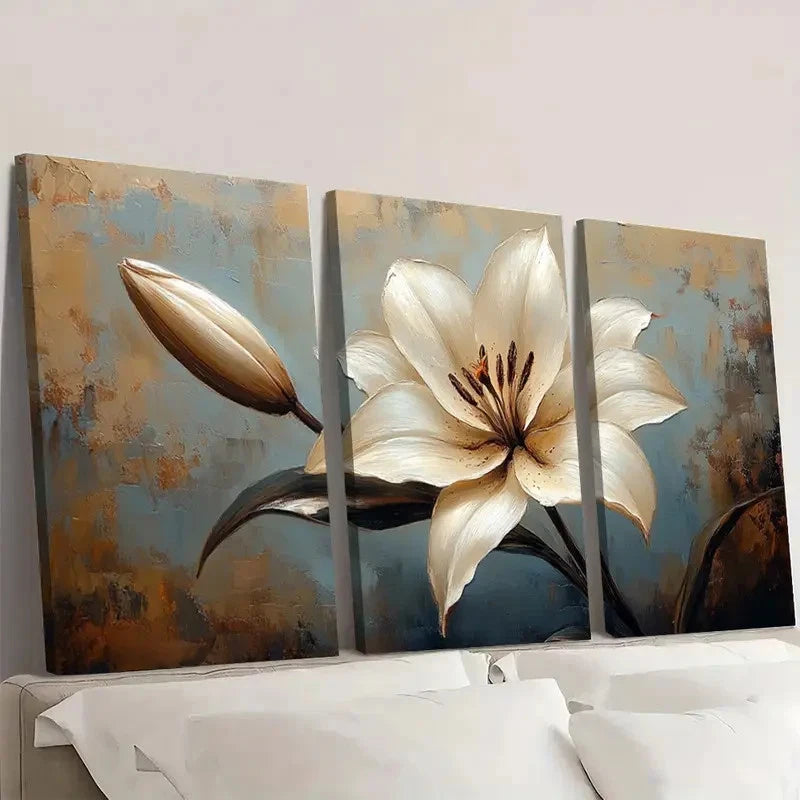 3pcs Beige & Blue Floral Wall Decor  BB  Wall Art Set Canvas Framed 50x70cm - High Quality Print 100% Australian Made Wall Canvas Ready to Hang - Bella Home Decor