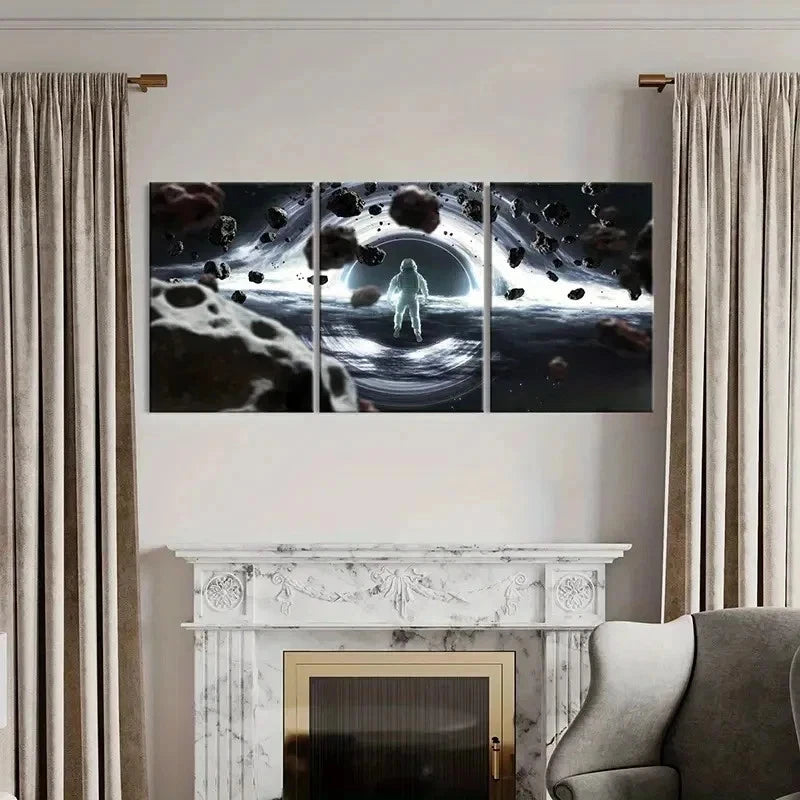 3pcs Space-Themed Astronaut and Black Hole Wall Art Set Canvas Framed 50x70cm - High Quality Print 100% Australian Made Wall Canvas Ready to Hang - Bella Home Decor
