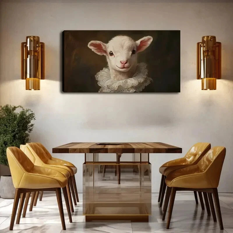 Cute Lamb with Fluffy White Fur Wall Art Canvas Office Home Room Framed 120x60cm - Bella Home Decor