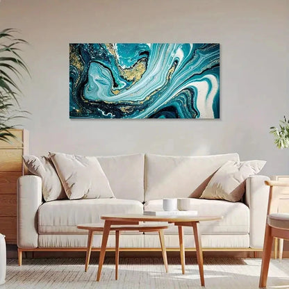 Elegant Blue & Golden Marble Ab Wall Art Canvas Office Home Room Framed 120x60cm