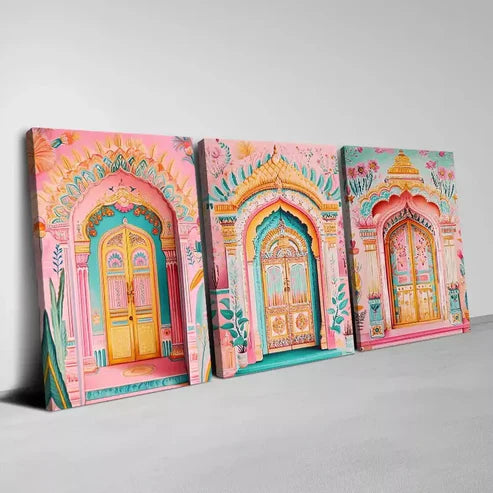 3pcs Elegant Indian ArchitectureArt Set Canvas Unframed - High Quality Print 100% Australian Made Wall Canvas