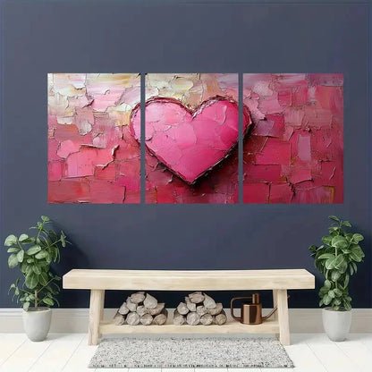 3pcs Heart Art Oil Painting Set Brushstroke Design Metal Print Ready to Hang Art - Bella Home Decor