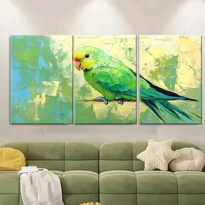 3pcs Green Budgie Parakeet Painting Parrot Wall Art Set Canvas Framed 60x90cm - High Quality Print 100% Australian Made Wall Canvas Ready to Hang - Bella Home Decor