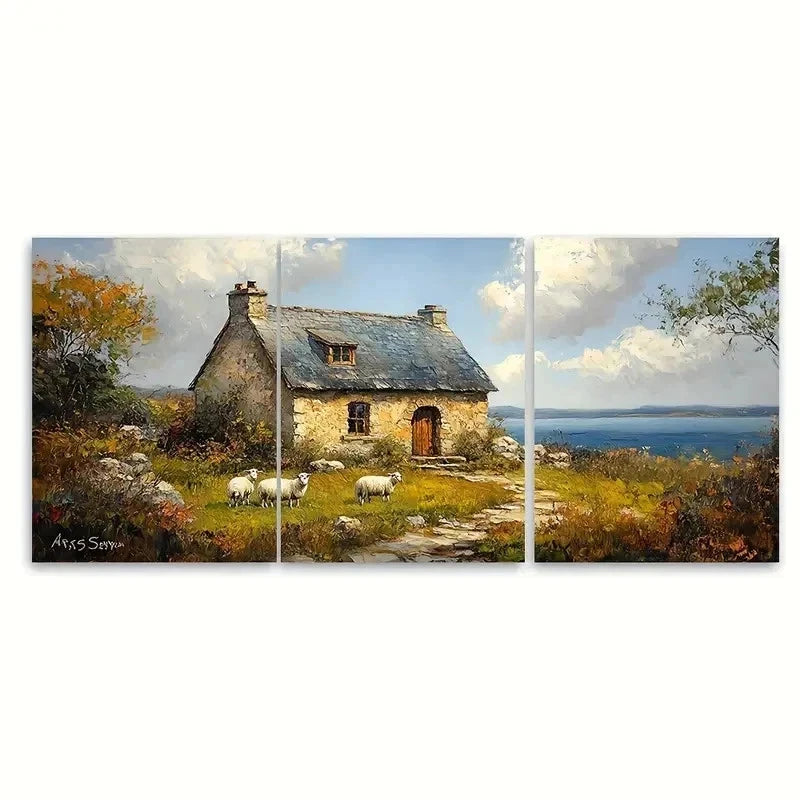 3pcs Irish Rustic Farmhouse R Wall Art Set Canvas Framed 50x70cm - High Quality Print 100% Australian Made Wall Canvas Ready to Hang