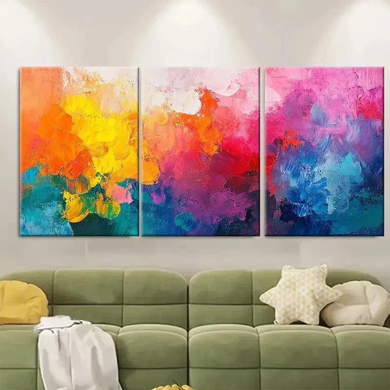 3pcs Colorful Aesthetic Abstract Painting Wall Art Set Canvas Framed 50x70cm - High Quality Print 100% Australian Made Wall Canvas Ready to Hang - Bella Home Decor