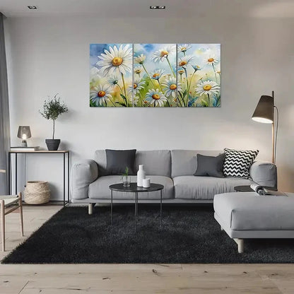 3pcs Daisy White Flower and Green Leaves Metal Print Ready to Hang Art - Bella Home Decor