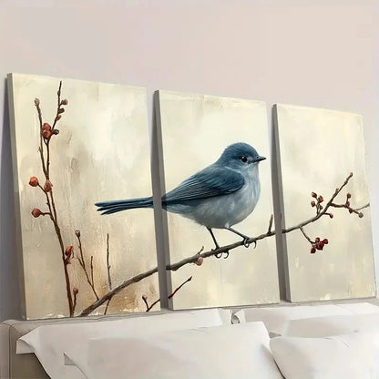 3pcs  Catbird Painting Grey Catbird  gf    Wall Art Set Canvas Framed 60x90cm - High Quality Print 100% Australian Made Wall Canvas Ready to Hang - Bella Home Decor