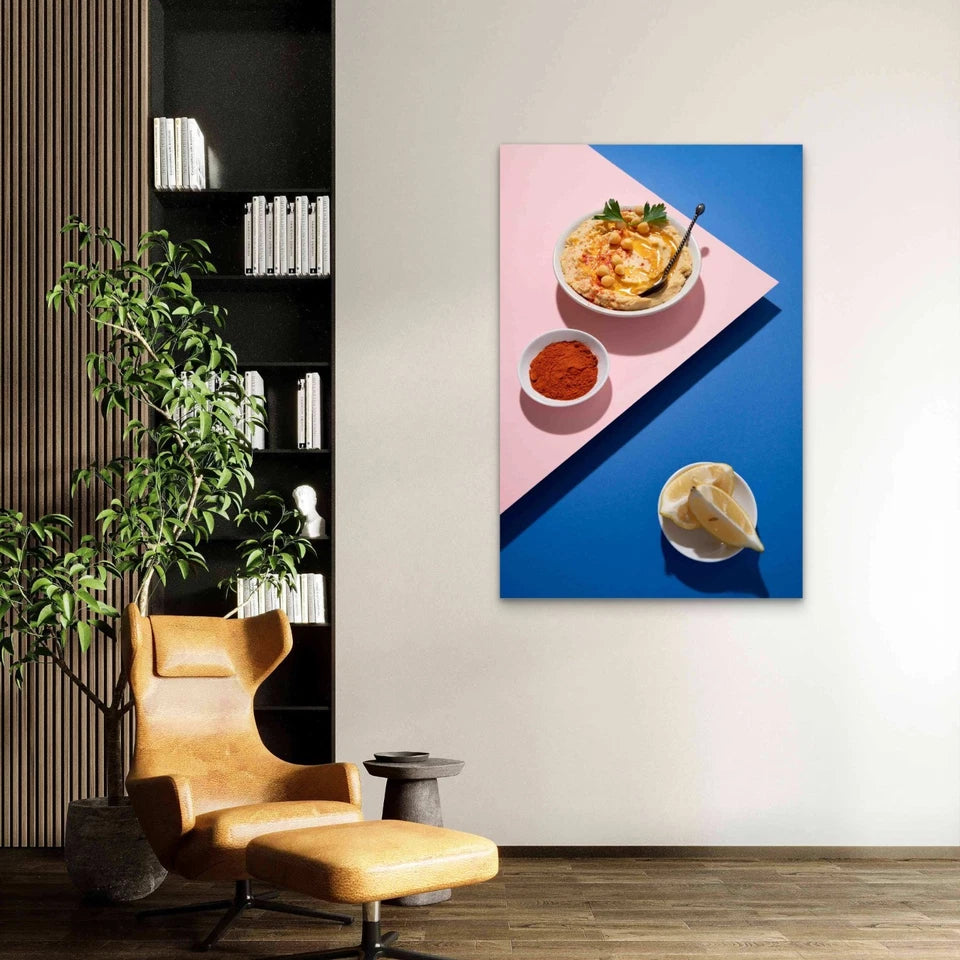 High Angle Hummus With Chickpeas 60×90cm Metal Print Ready to Hang