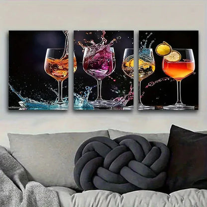 3pcs Cocktail Splash Photography Vintage Wall Art Set Canvas Unframed - High Quality Print 100% Australian Made Wall Canvas - Bella Home Decor