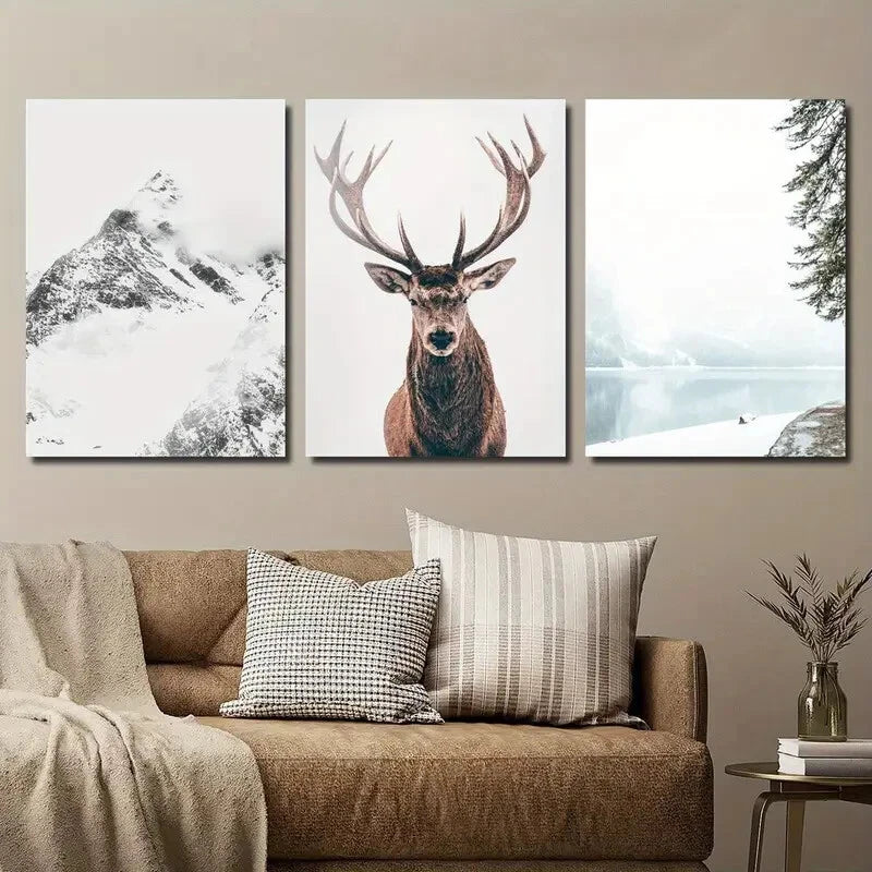 3pcs Majestic Deer Portrait Perfect Serene Wall Art Set Canvas Framed 40x60cm - High Quality Print 100% Australian Made Wall Canvas Ready to Hang