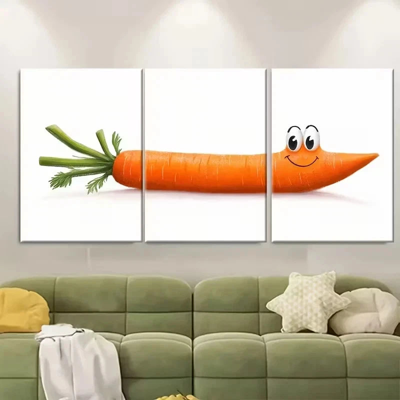 3pcs Smart Carrot Illustration, Funny Reading Wall Art Set Canvas Framed 40x60cm - High Quality Print 100% Australian Made Wall Canvas Ready to Hang