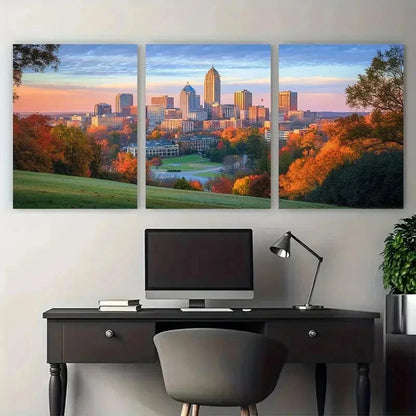 3pcs Vibrant North Carolina Skyline Perfect Wall Art Set Canvas Framed 50x70cm - High Quality Print 100% Australian Made Wall Canvas Ready to Hang