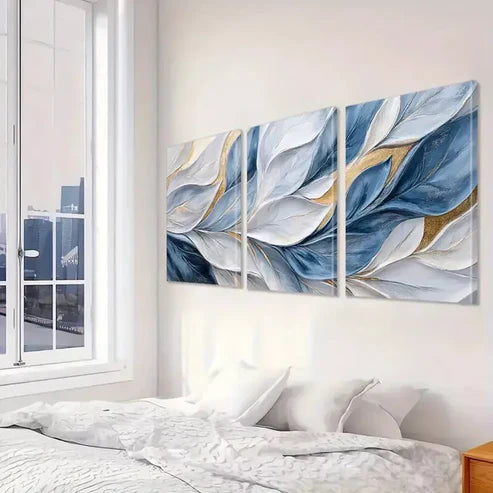 3pcs Blue And Gold Brushstrokes  Art Set Canvas Unframed - High Quality Print 100% Australian Made Wall Canvas - Bella Home Decor